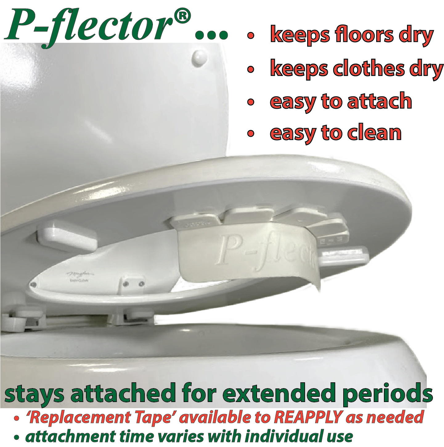 P-flector® - urine deflector keeps potty training kids and adults from peeing through the toilet seat gap