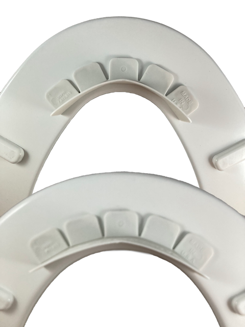 P-flector attached to round and elongated toilet seats showing product flexibility